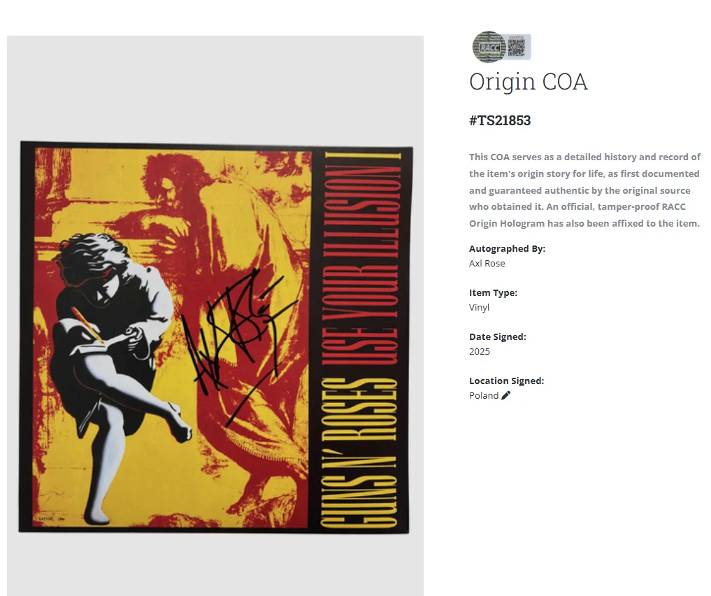 Guns N Roses Use Your Illusion I Axl Rose Signed Autograph Vinyl Record LP wCOA, image 2
