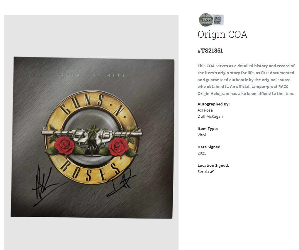 Guns N Roses Greatest Hits Axl Rose Duff Signed Autographed Vinyl Record LP wCOA, изображение 2