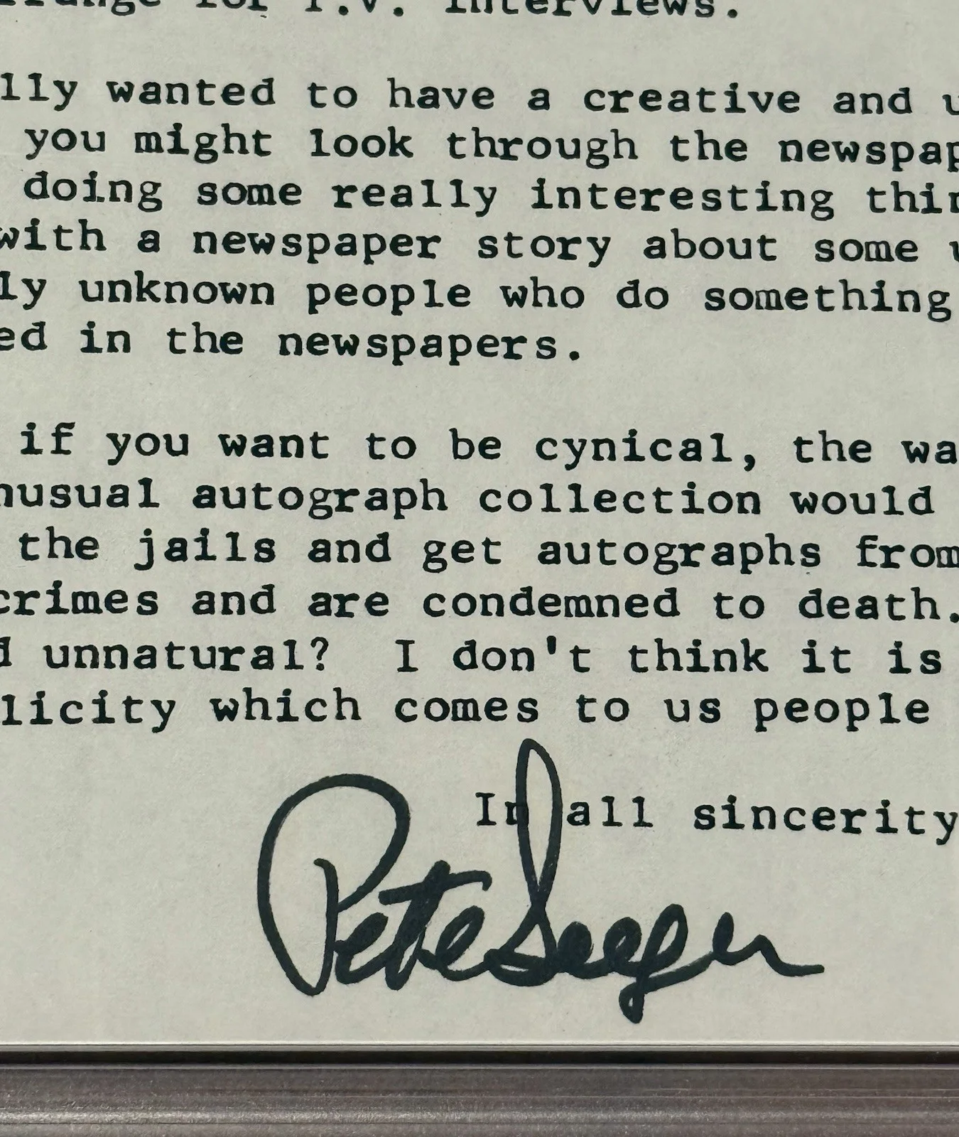 Pete Seeger Signed Letter TLS Interesting Content PSA Authentic Autograph, image 3