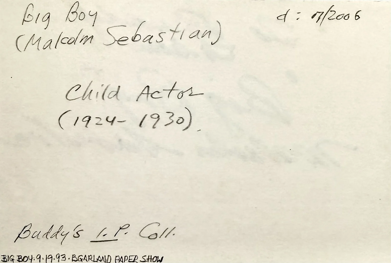 Malcolm Sebastian/ Malcolm W. Sabiston — BIG BOY MALCOLM SABISTON/ SEBASTIAN Signed Autograph 4x6 INDEX CARD CHILD ACTOR, изображение 5