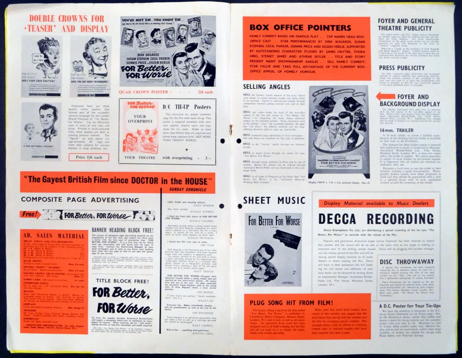 FOR BETTER, FOR WORSE 1954 Dirk Bogarde Susan Stephen Cecil Parker CAMPAIGN BOOK, image 3