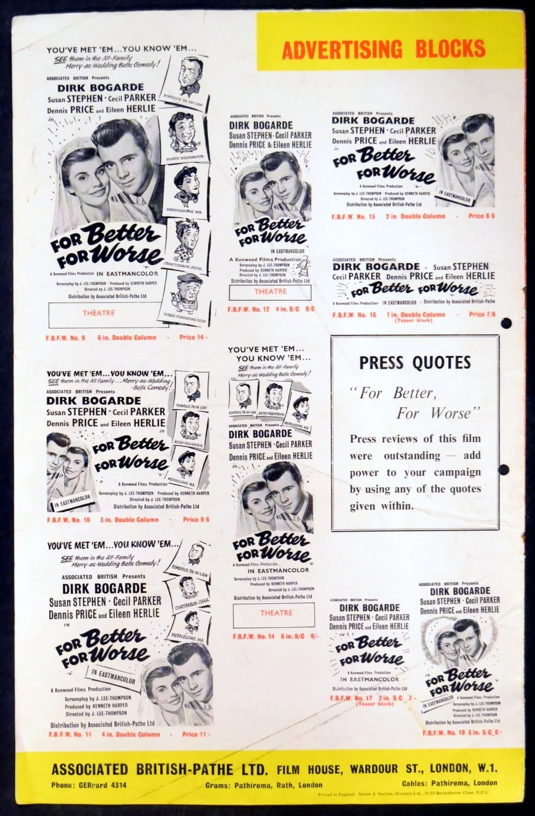 FOR BETTER, FOR WORSE 1954 Dirk Bogarde Susan Stephen Cecil Parker CAMPAIGN BOOK, image 4