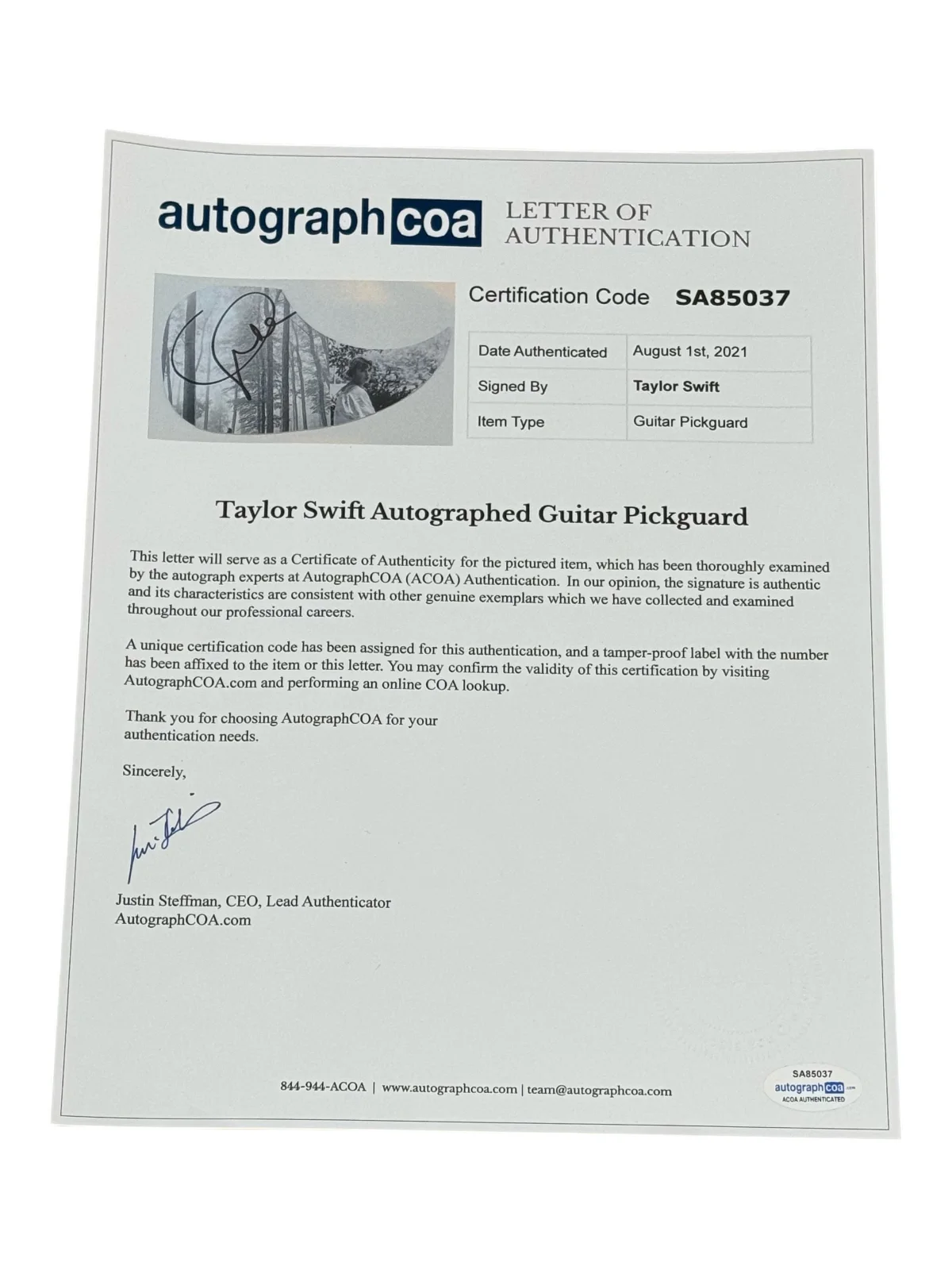 Taylor Swift Signed Autograph Full Size Acoustic Guitar Folklore 1989 TTPD ACOA, изображение 3