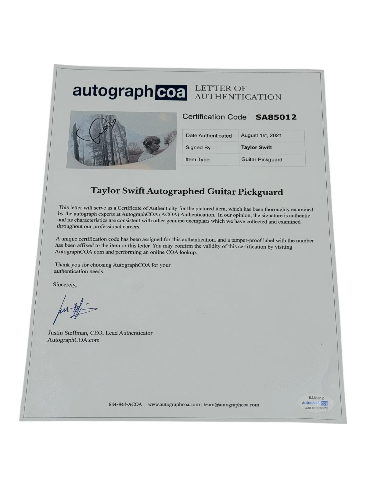 Taylor Swift Signed Autograph Full Size Acoustic Guitar Folklore 1989 TTPD ACOA, image 4