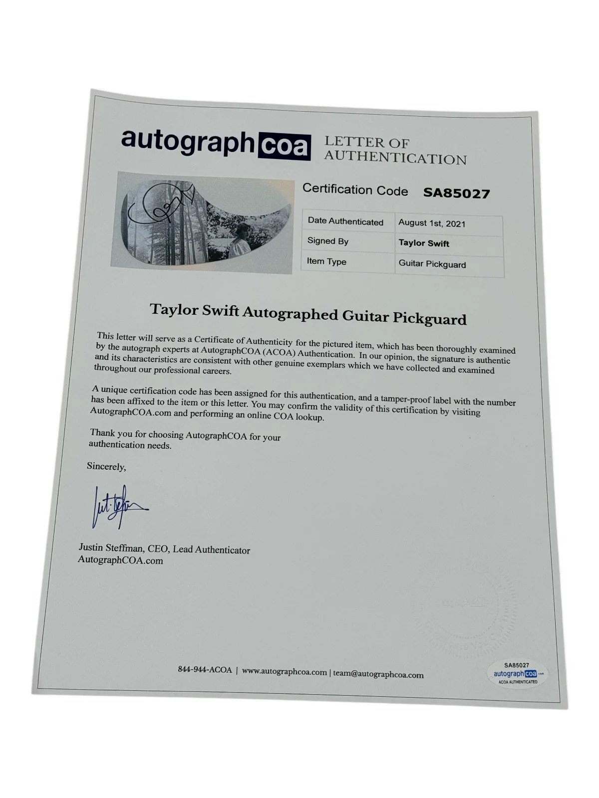 Taylor Swift Signed Autograph Full Size Acoustic Guitar Folklore 1989 TTPD ACOA, image 4