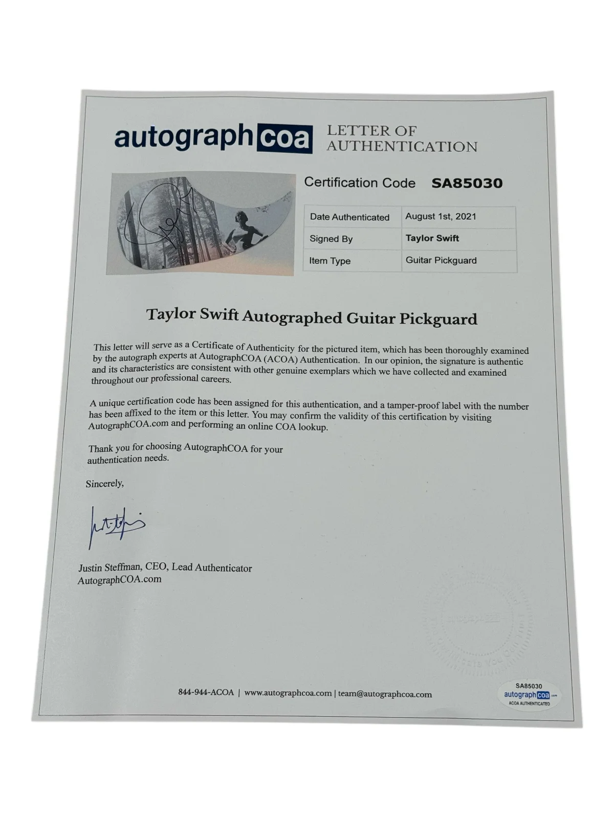 Taylor Swift Signed Autograph Full Size Acoustic Guitar Folklore 1989 TTPD ACOA, image 4