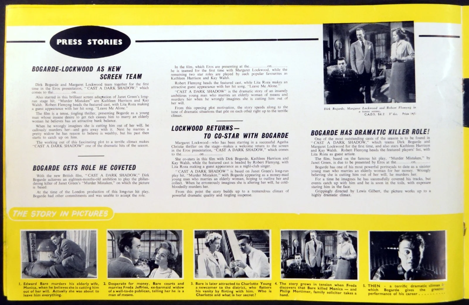 CAST A DARK SHADOW 1956 Dirk Bogarde, Margaret Lockwood UK PRESSBOOK, изображение 4
