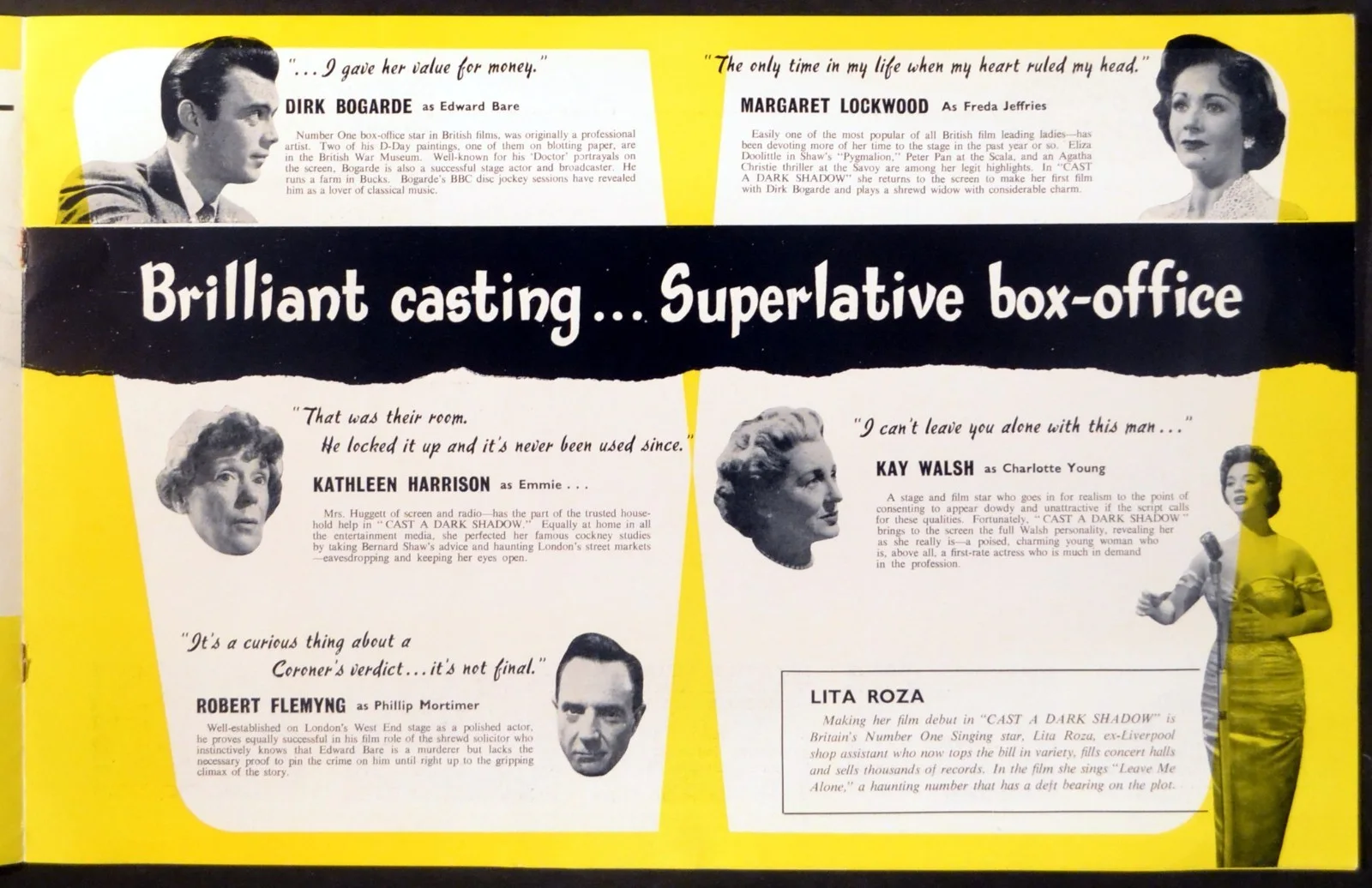 CAST A DARK SHADOW 1956 Dirk Bogarde, Margaret Lockwood UK PRESSBOOK, изображение 5