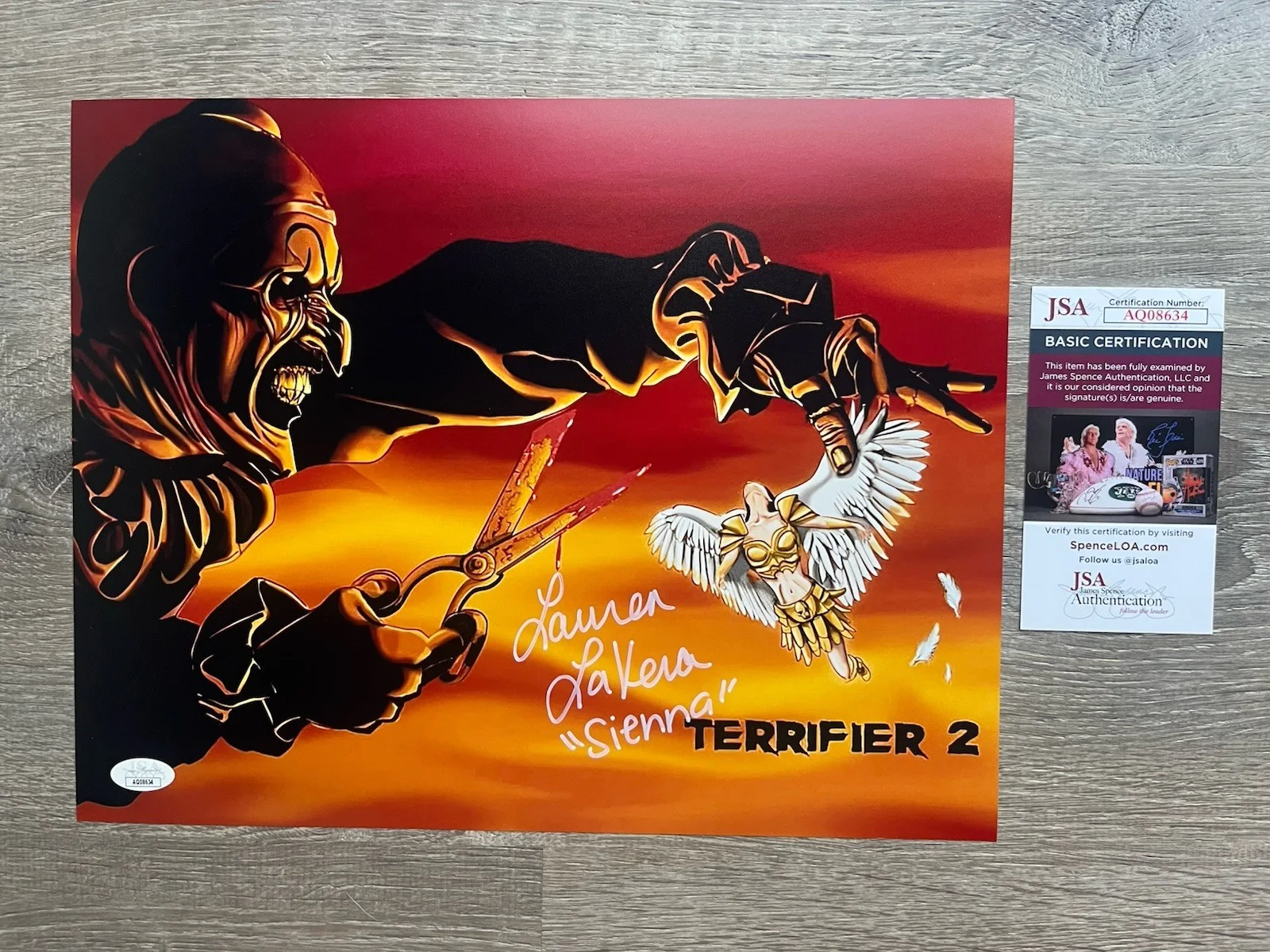 Lauren LaVera — Lauren LaVera Signed Terrifier 2 11x14 Photo JSA COA Sienna Art The Clown Horror