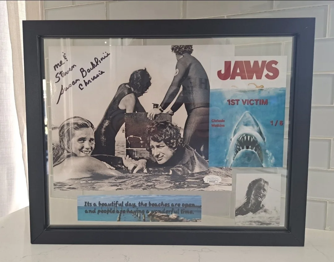 SUSAN BACKLINIE Signed & Inscribed 8x10 Jaws Spielberg Photo Floating Framed JSA, image 3