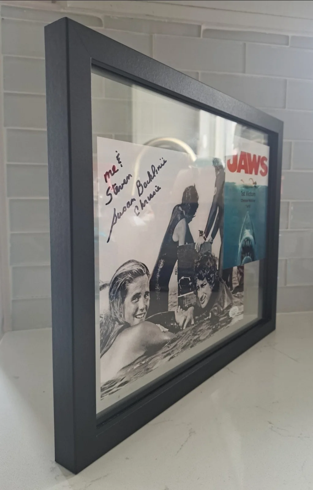 SUSAN BACKLINIE Signed & Inscribed 8x10 Jaws Spielberg Photo Floating Framed JSA, image 4