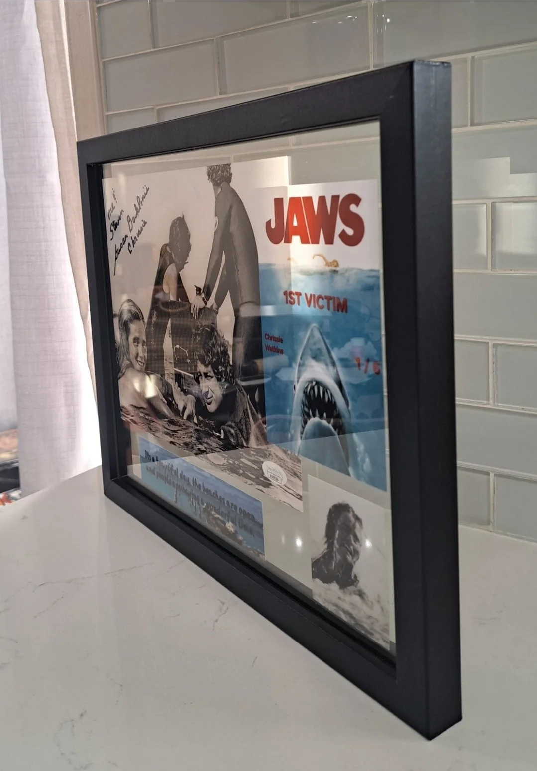 SUSAN BACKLINIE Signed & Inscribed 8x10 Jaws Spielberg Photo Floating Framed JSA, image 5