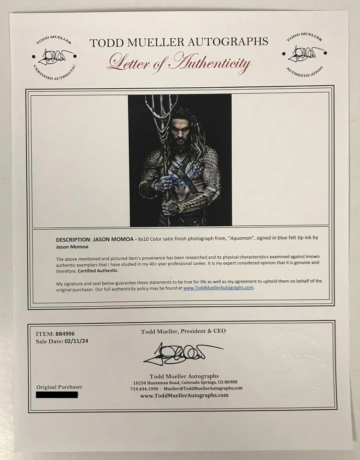 Jason Momoa — Jason Momoa Signed Autographed Glossy 8x10 Photo - Todd Mueller COA, image 2