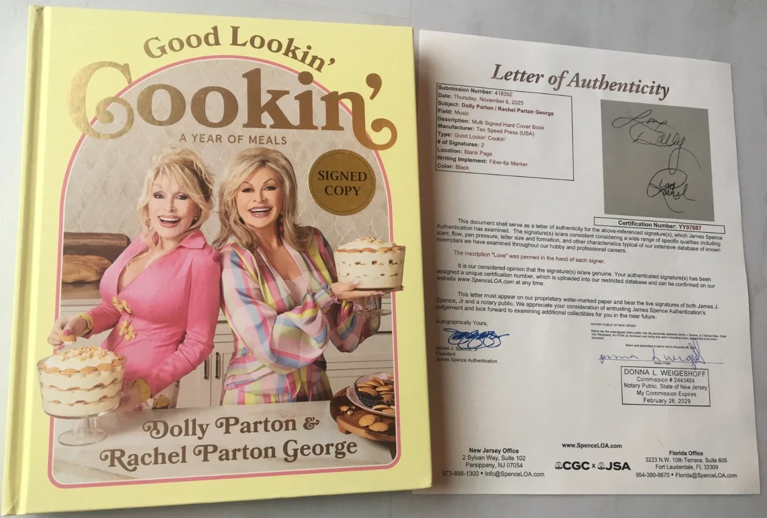 Dolly Parton Rachel Signed Good Lookin Cookin Cook Book JSA COA LOA No Vinyl, изображение 2