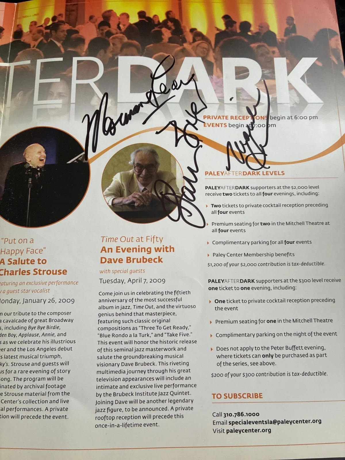 Paley After Dark 2008–2009 Program Signed by Norman Lear, Dave Brubeck & Alan, image 3