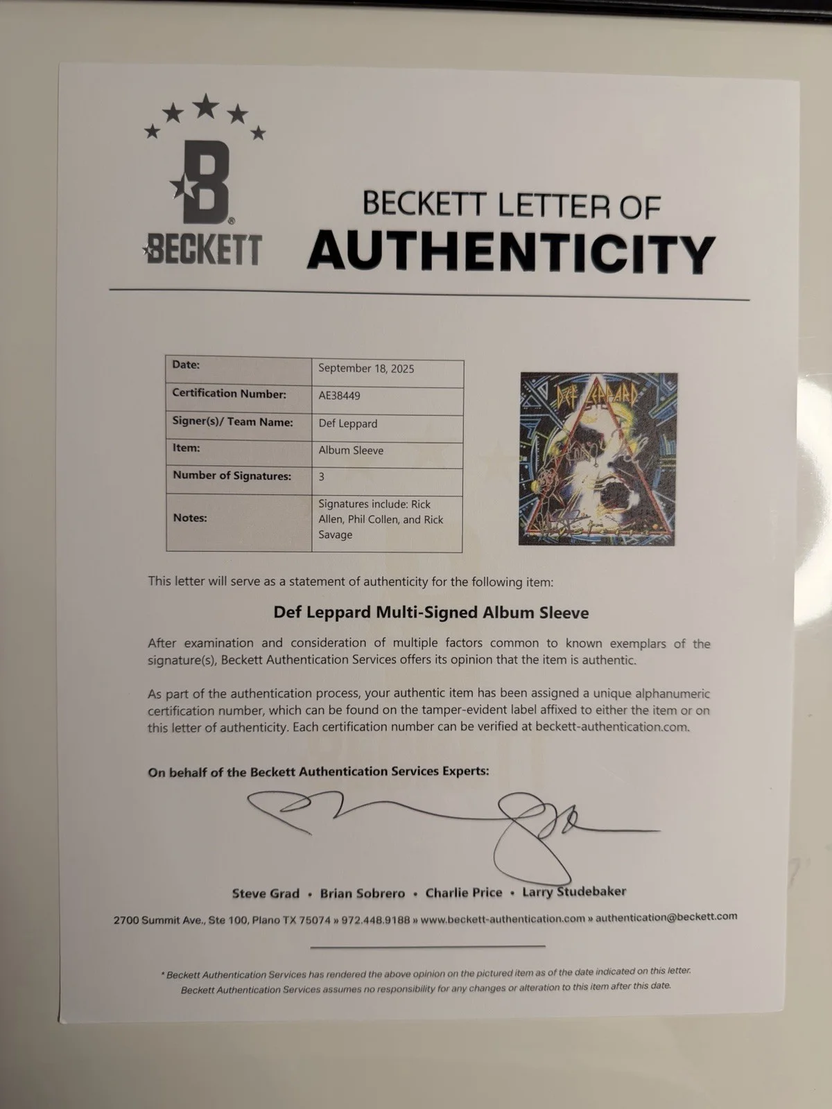 Def Leppard Autographed Hysteria Vinyl Rick Allen Sketch Savage Phil Beckett LOA, изображение 2