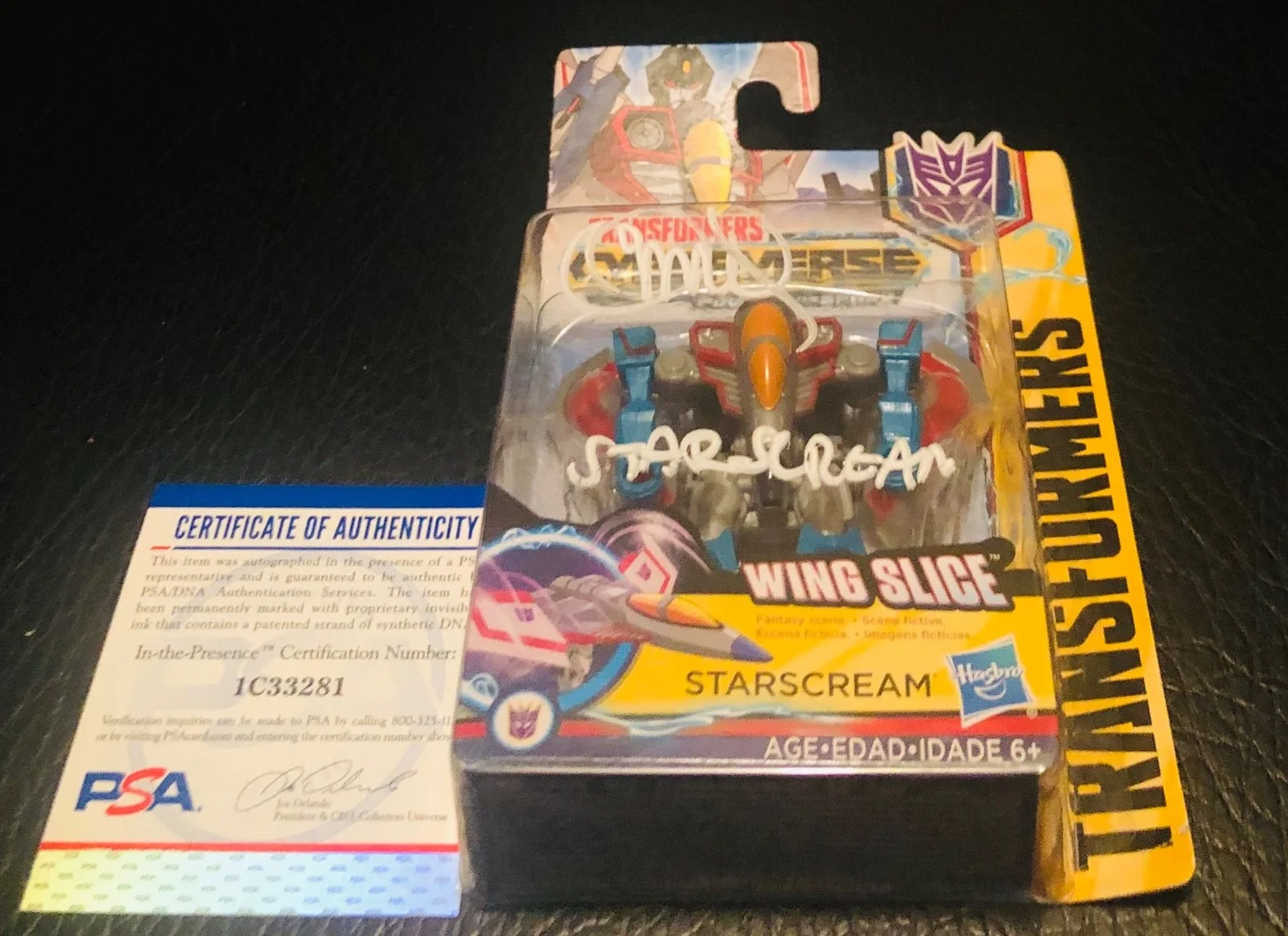 Charlie Adler — Charlie Adler Transformers Starscream Cyberverse Wing Slice Signed Figure PSA A
