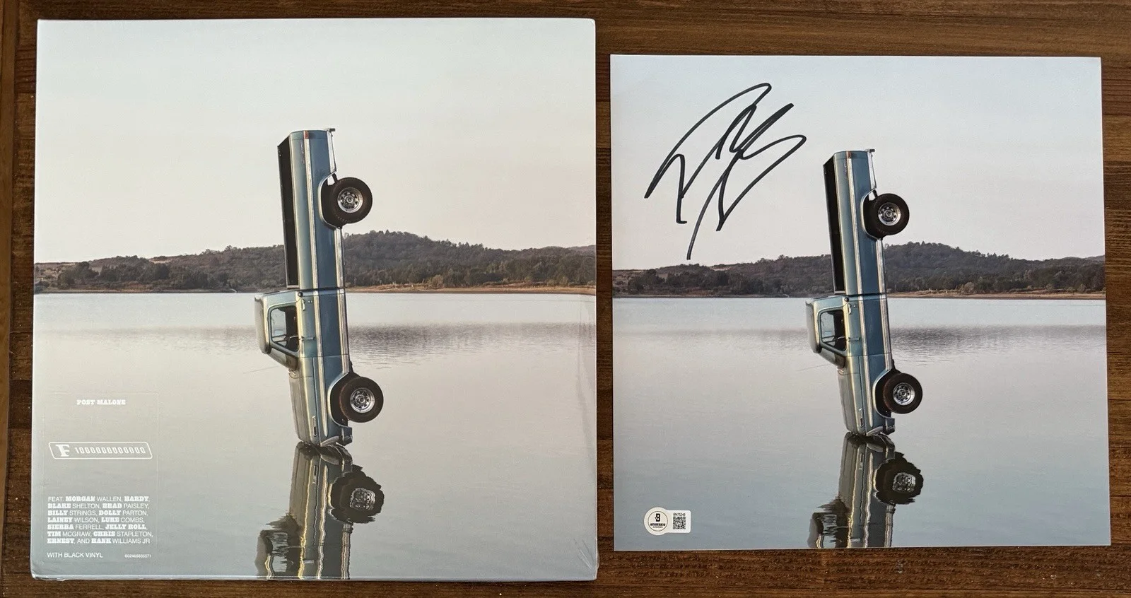 SIGNED Post Malone Album Photo Art Card & F-1 Trillion Vinyl LP BAS Beckett COA, изображение 3