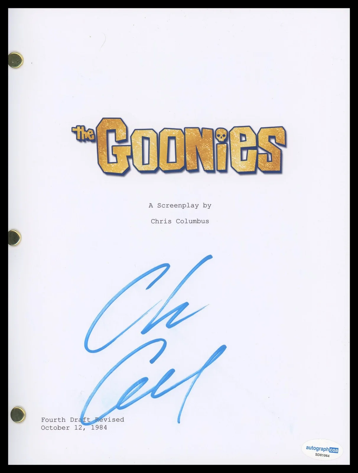 Chris Columbus — Chris Columbus "The Goonies" Director AUTOGRAPH Signed Script Screenplay ACOA