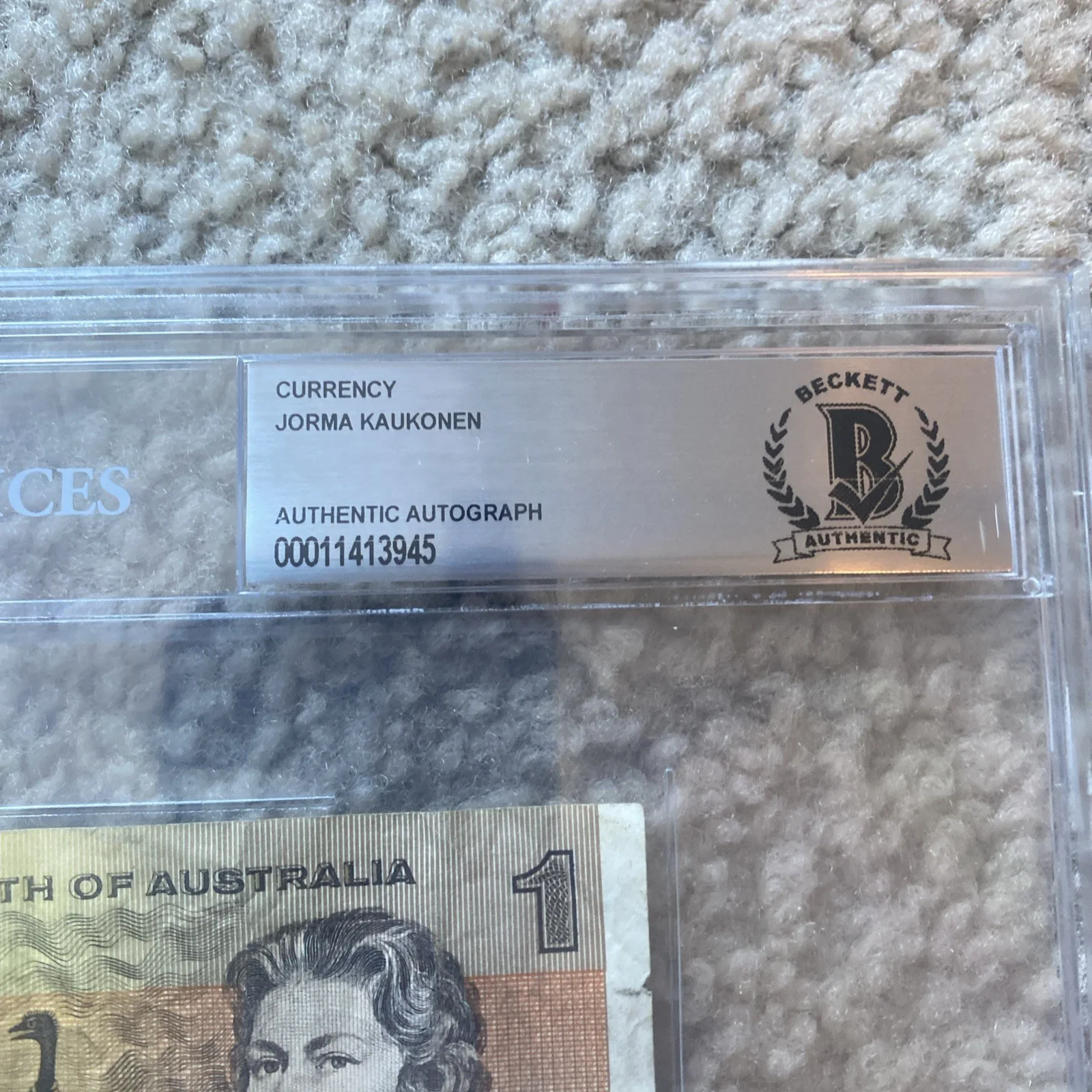 Rare Jorma Kaukonen Signed Autographed Australia Dollar Bill Beckett Authentic, изображение 4