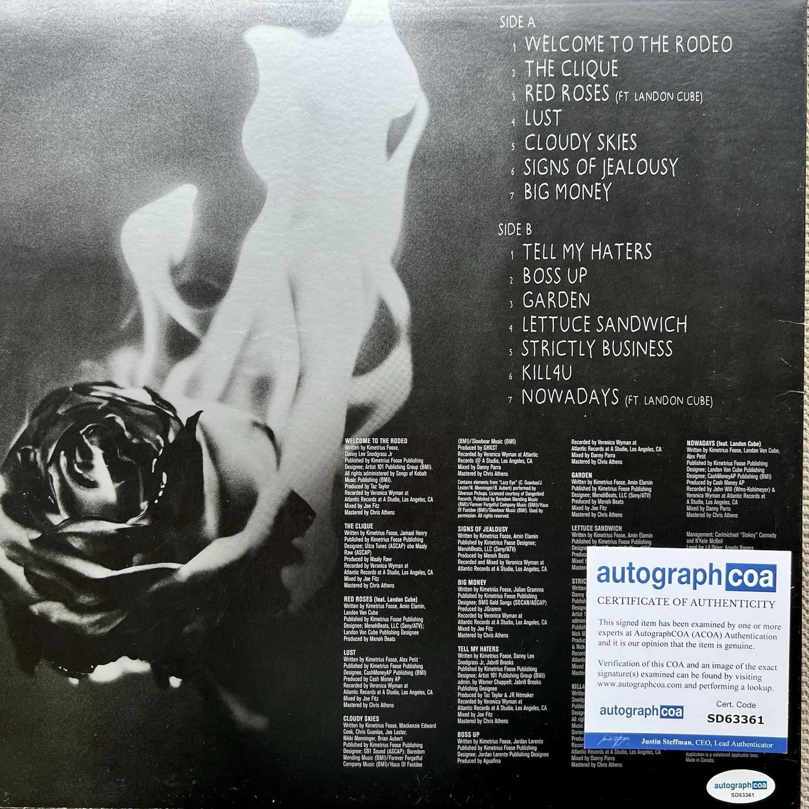 LIL SKIES SIGNED “LIFE OF A DARK ROSE” VINYL & RECORD ALBUM - ACOA COA + PROOF, изображение 4