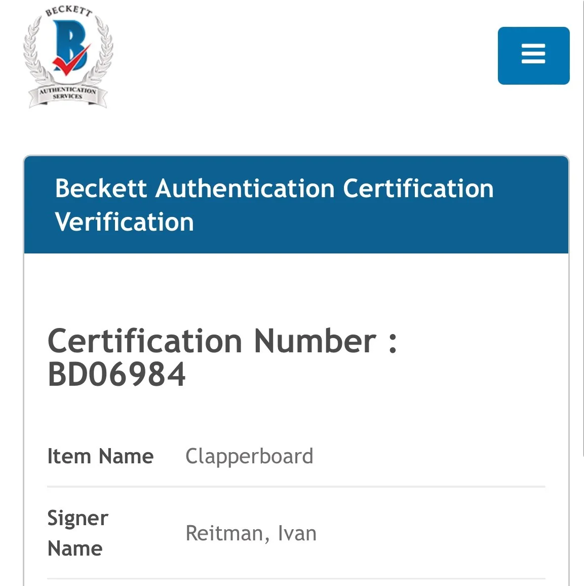 Ivan Reitman — IVAN REITMAN SIGNED FULL SIZE GHOSTBUSTERS DIRECTOR CLAPBOARD BECKETT BD06984, image 2