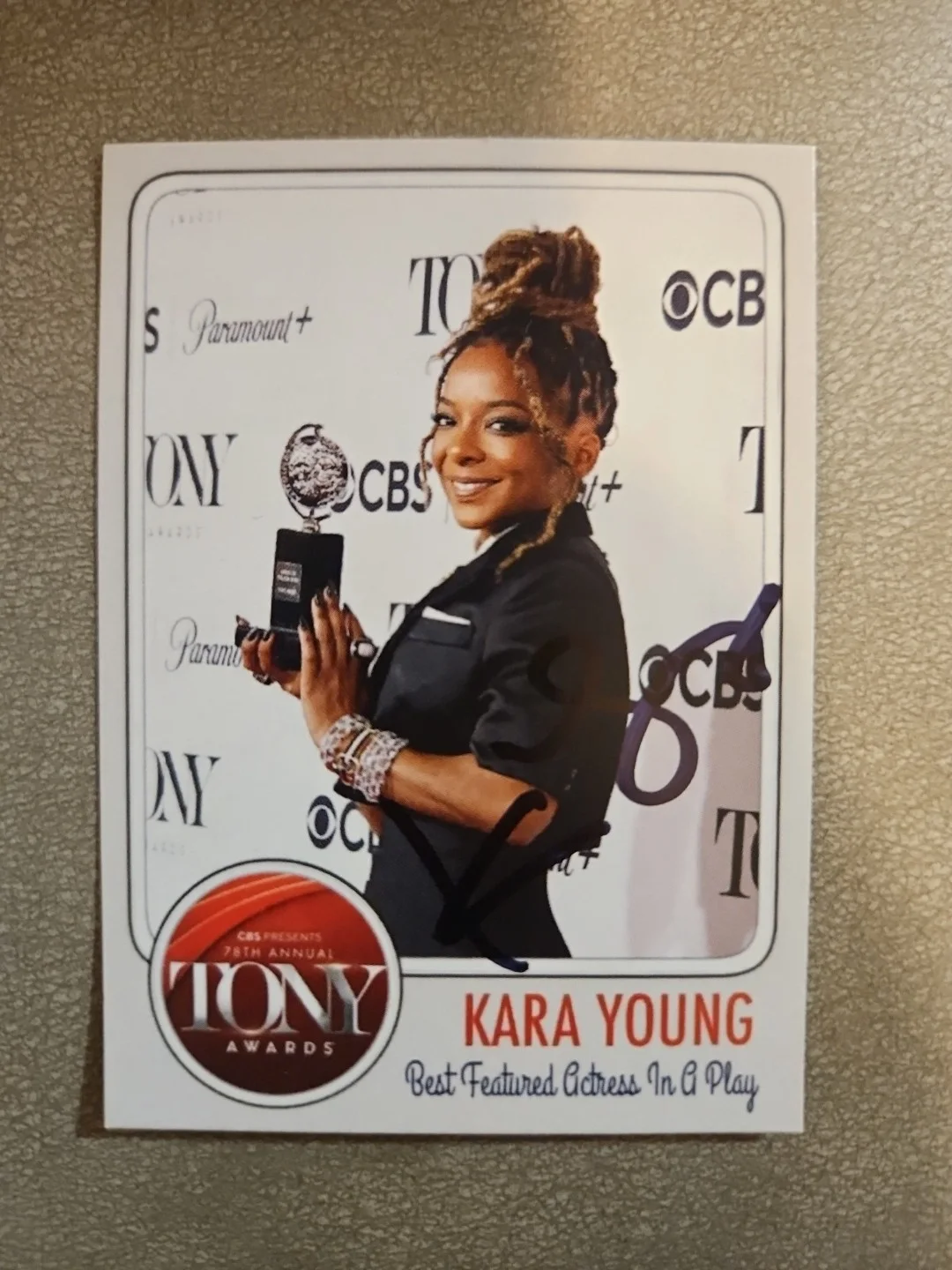 Kara Young — Kara Young Custom Signed Card - 2025 Tony Award Winner