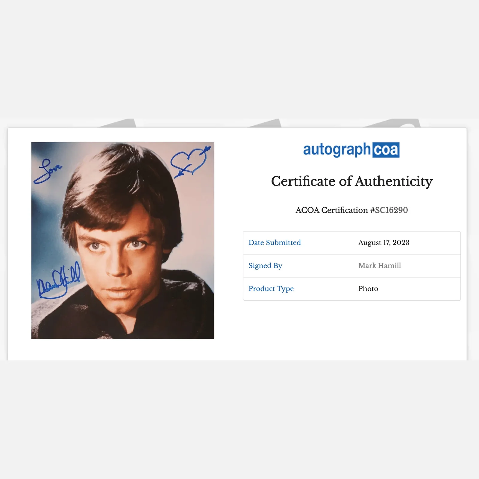 MARK HAMILL autograph ACOA signed 8x10 photography STAR WARS — MARK HAMILL autograph ACOA signed 8x10 photography STAR WARS, image 2