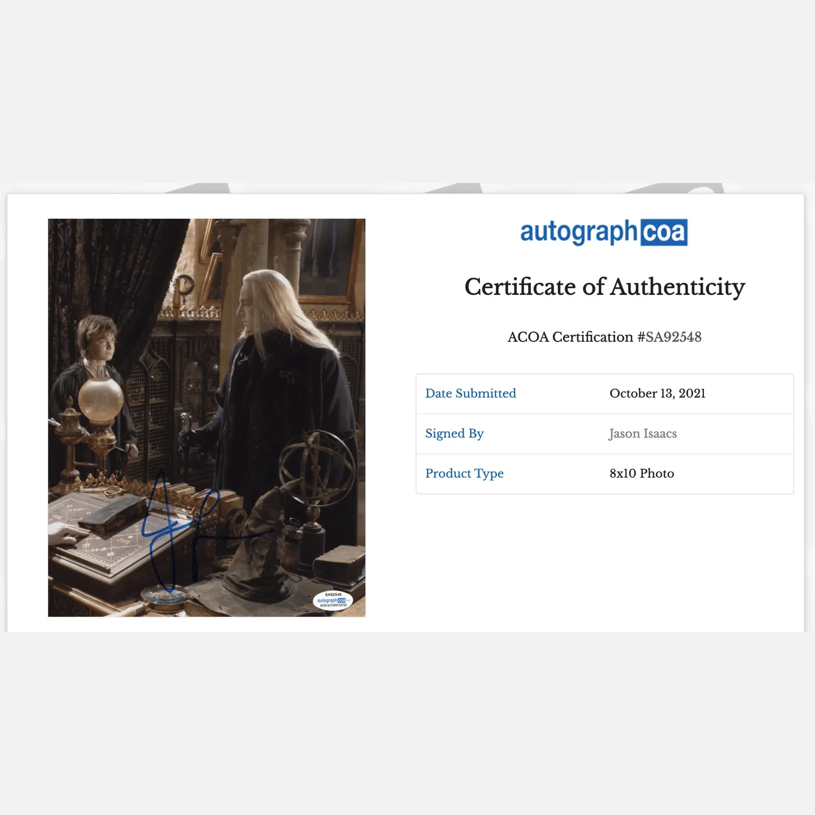 JASON ISAACS autograph ACOA signed 8x10 photography HARRY POTTER — JASON ISAACS autograph ACOA signed 8x10 photography HARRY POTTER, изображение 2