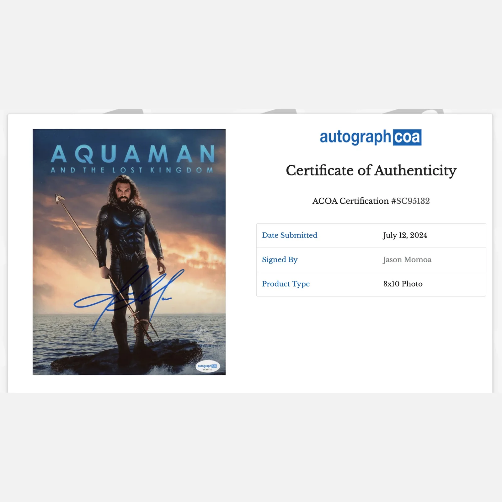 JASON MAMOA autograph ACOA signed 8x10 photography AQUAMAN — JASON MAMOA autograph ACOA signed 8x10 photography AQUAMAN, изображение 2