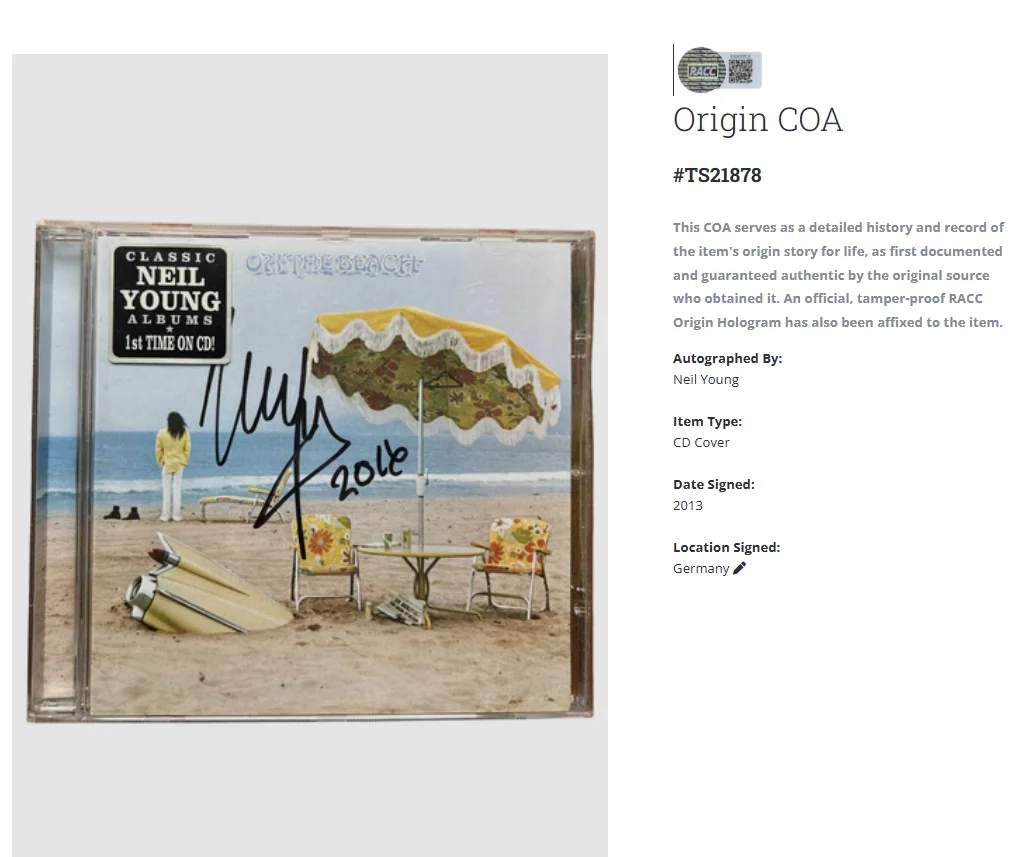Neil Young On The Beach Signed Autographed Album CD Record w/COA, image 2