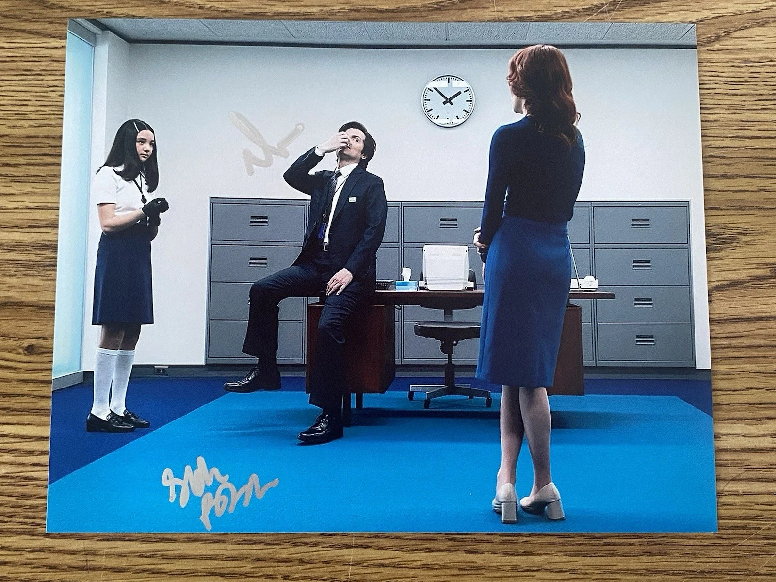 Adam Scott & Sarah Bock — Adam Scott & Sarah Bock Autographed 8x10 Photo Severance Mark Scout Miss Huang