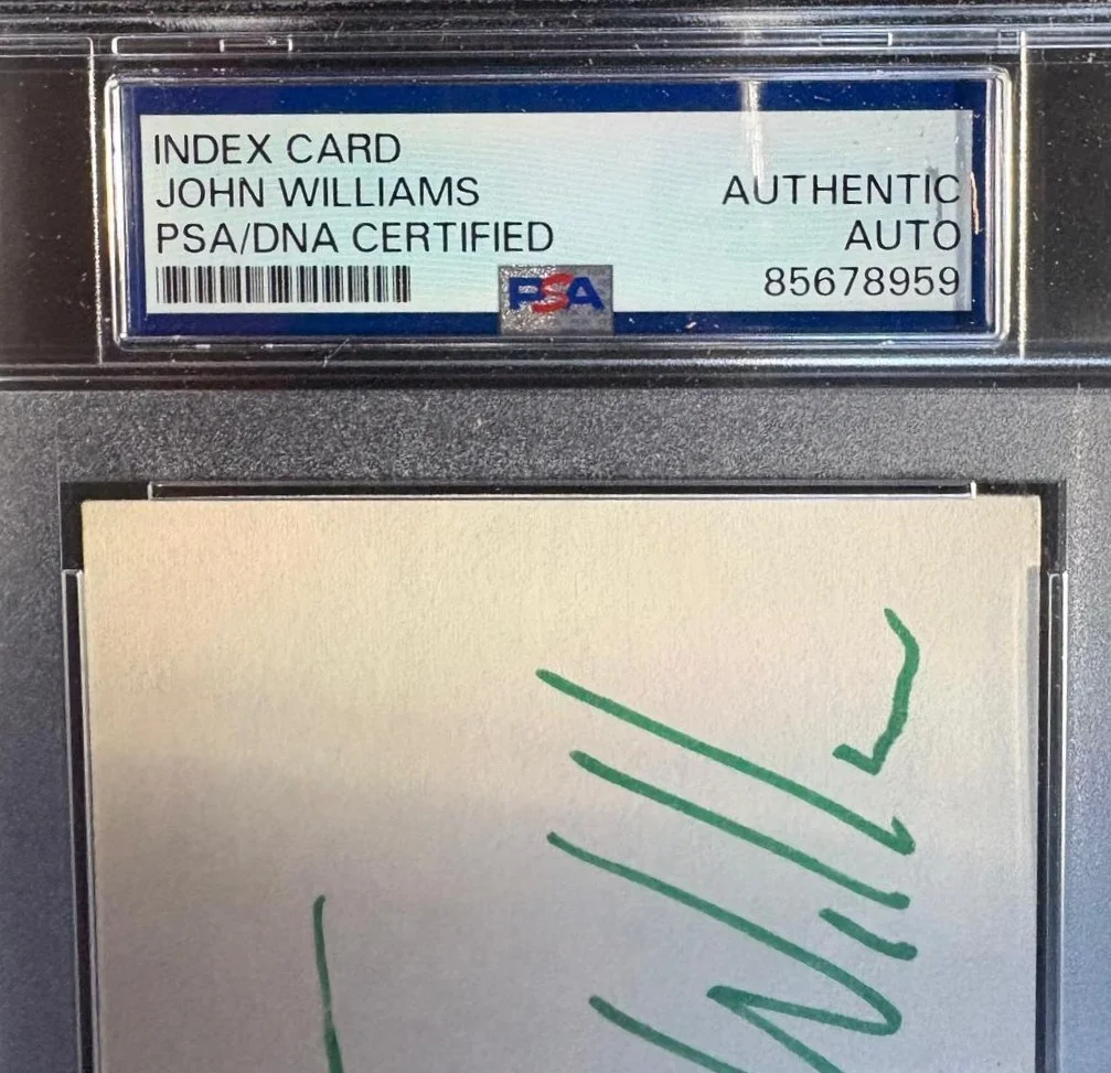 John Williams — JOHN WILLIAMS SIGNED INDEX CARD PSA ENCAPSULATED STAR WARS VINTAGE COMPOSER A, image 2
