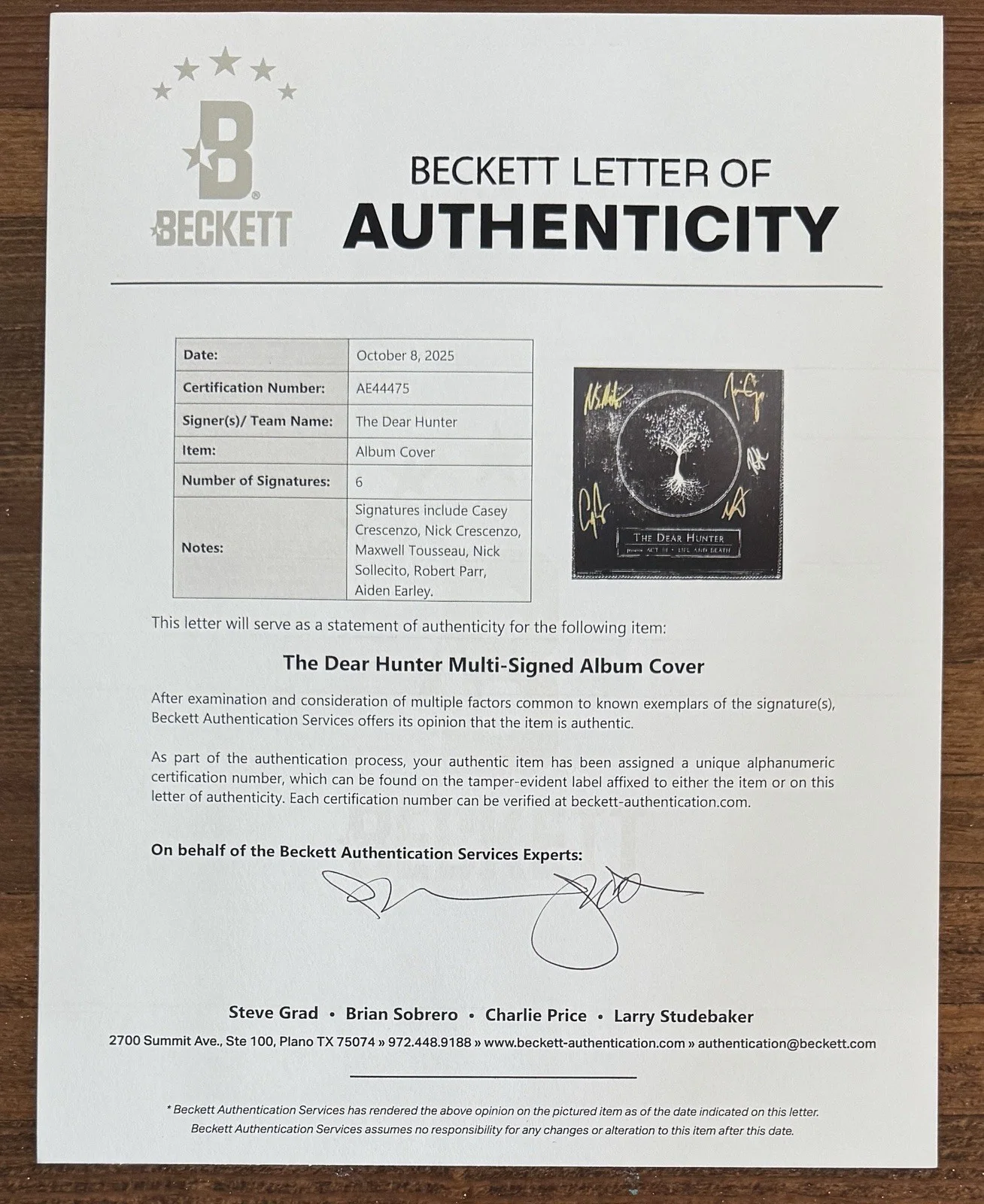 SIGNED THE DEAR HUNTER ACT III Life Death VINYL 2LP BAS BECKETT COA AUTOGRAPHED, image 3