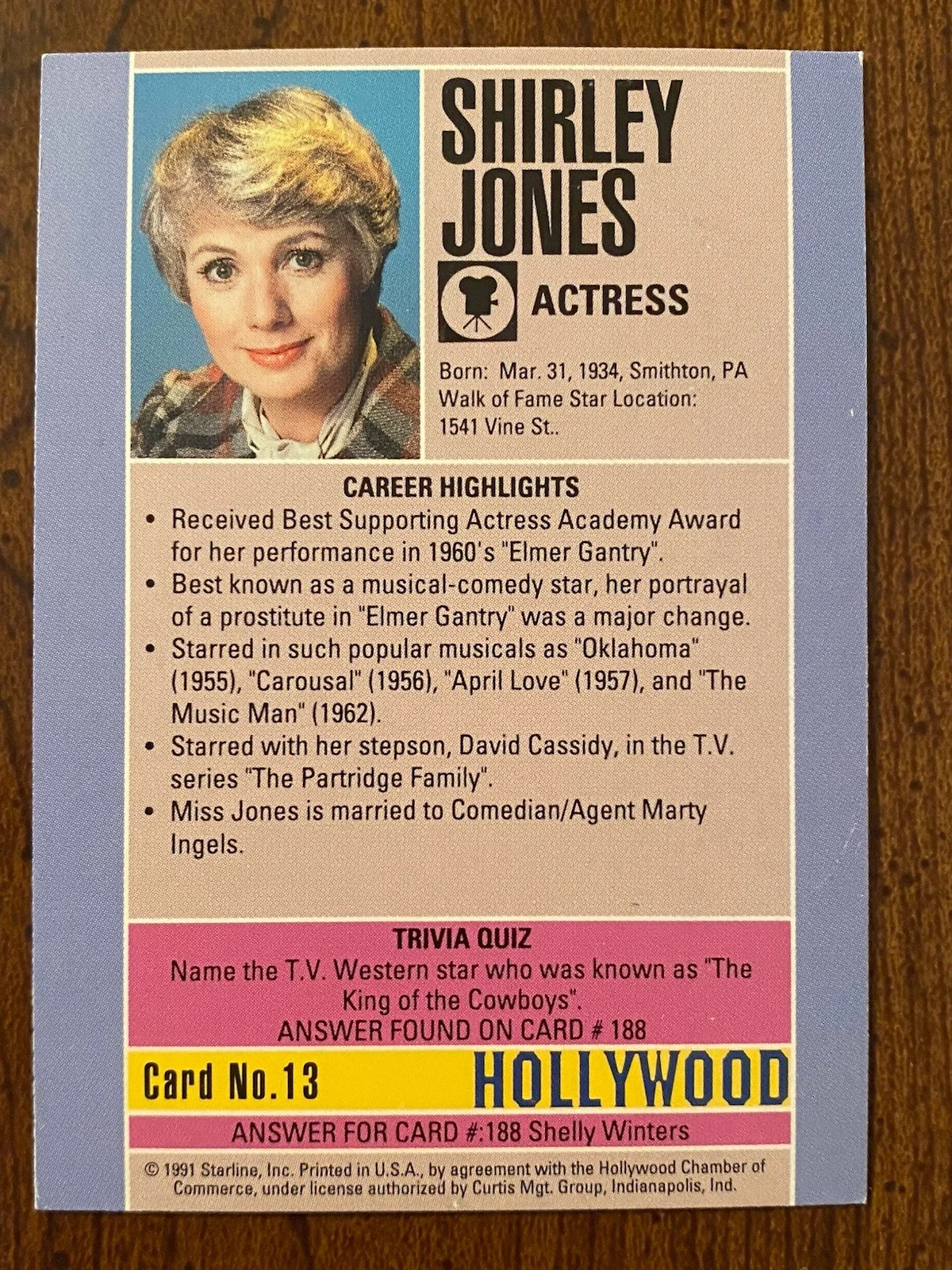 Shirley Jones — Shirley Jones Signed Autographed Hollywood Walk Of Fame Card With COA Partridge, изображение 4