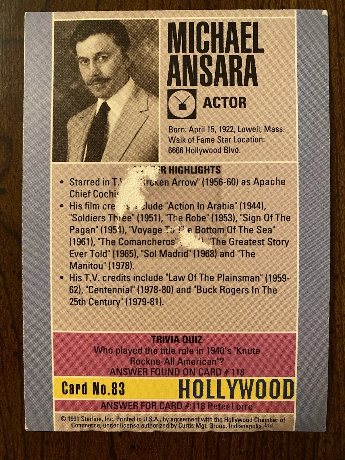 Michael Ansara — Michael Ansara Signed Autographed Hollywood Walk Of Fame Card With COA Batman, изображение 3