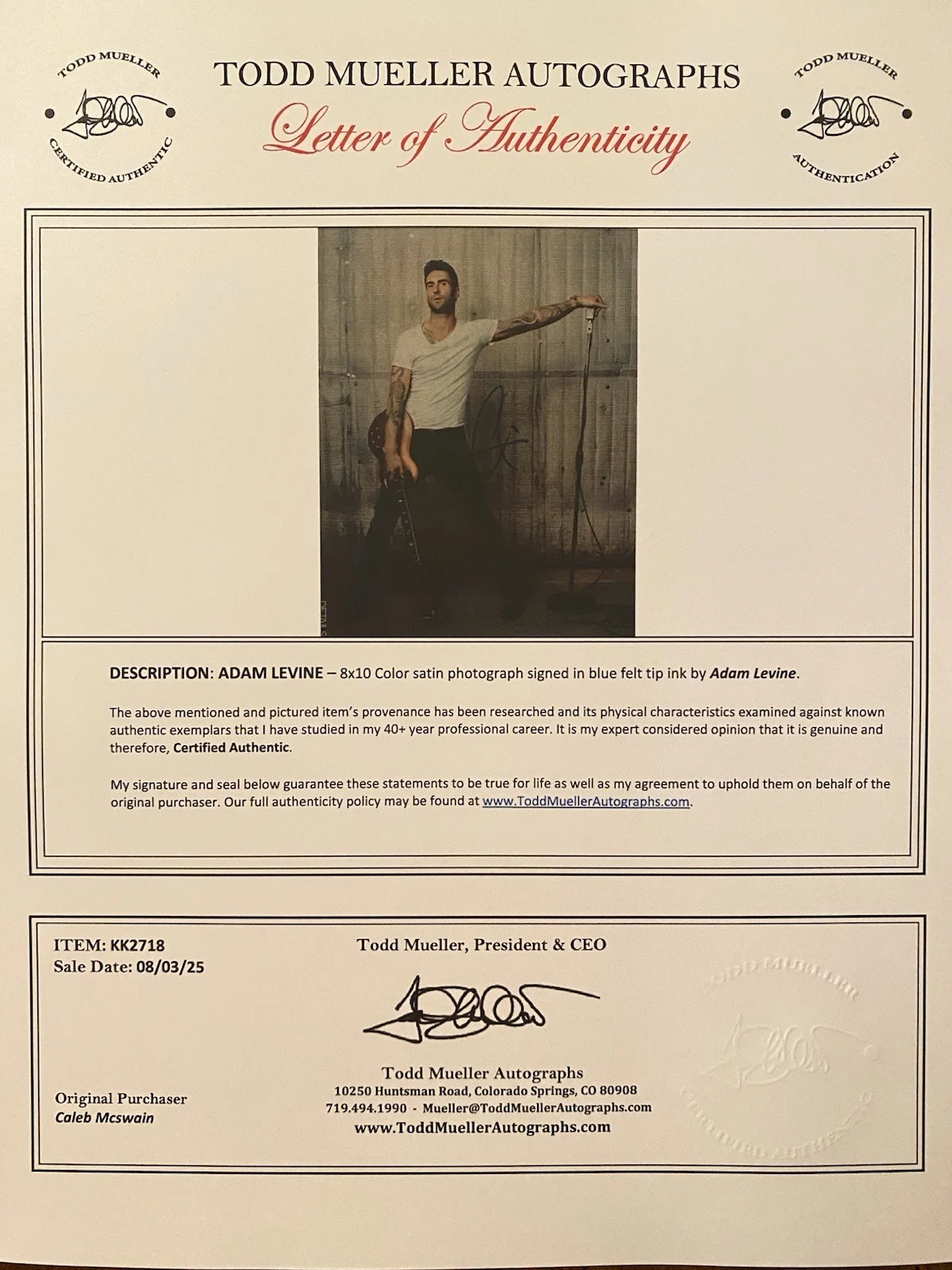 Adam Levine Signed Autographed Photo With COA Singer Maroon 5 Moves Like Jagger, изображение 4