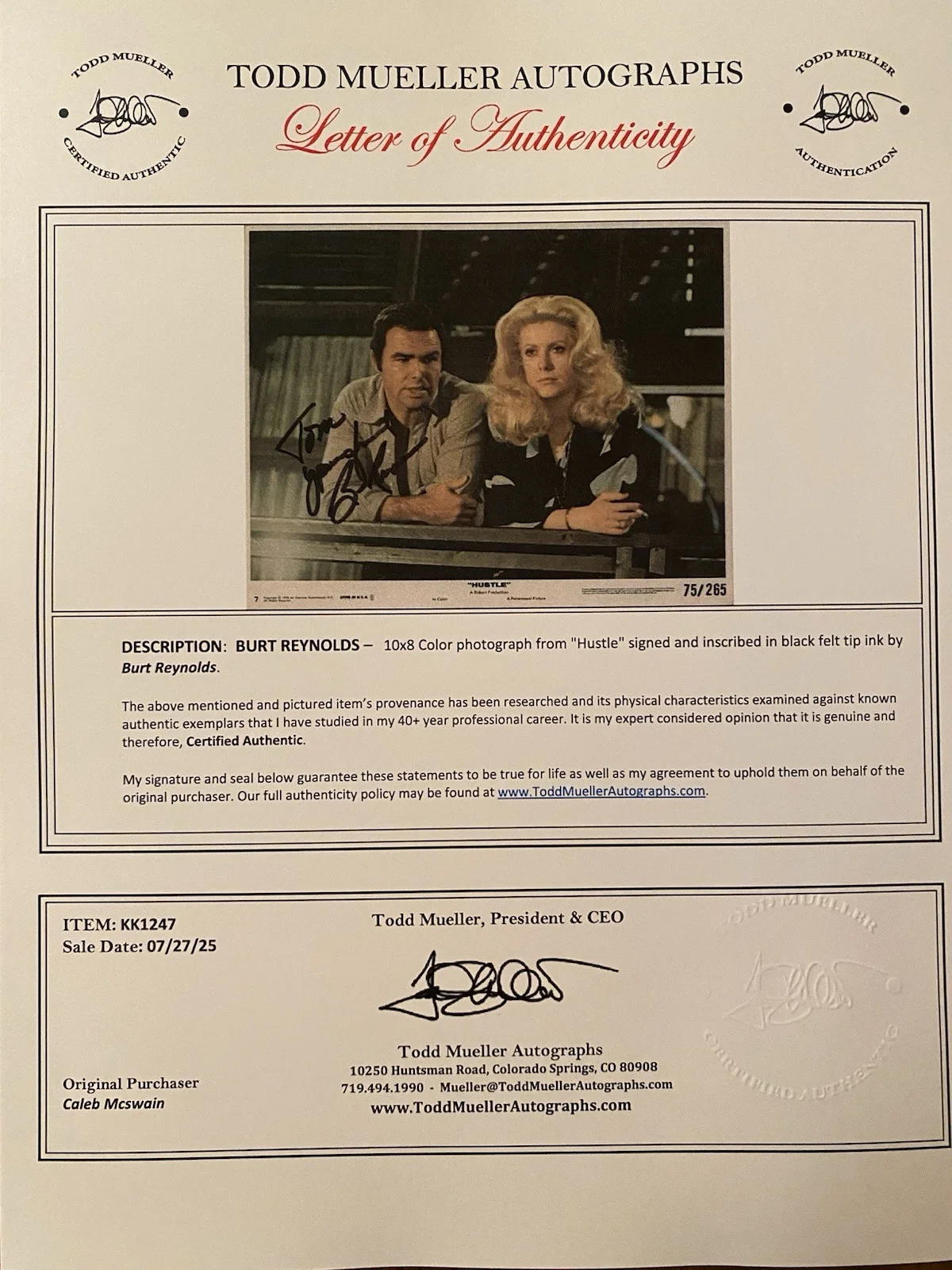 Burt Reynolds — Burt Reynolds Signed Autographed 10x8 Photo With COA Hustle, image 4