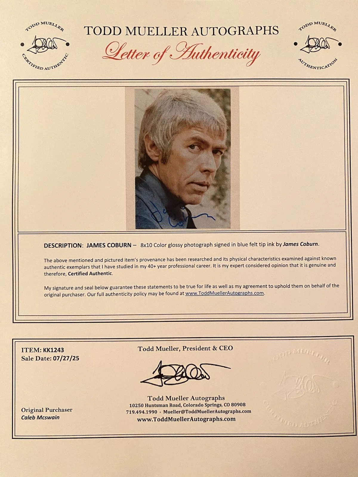 James Coburn — James Coburn Signed Autographed Photo With COA The Great Escape Our Man Flint, image 4