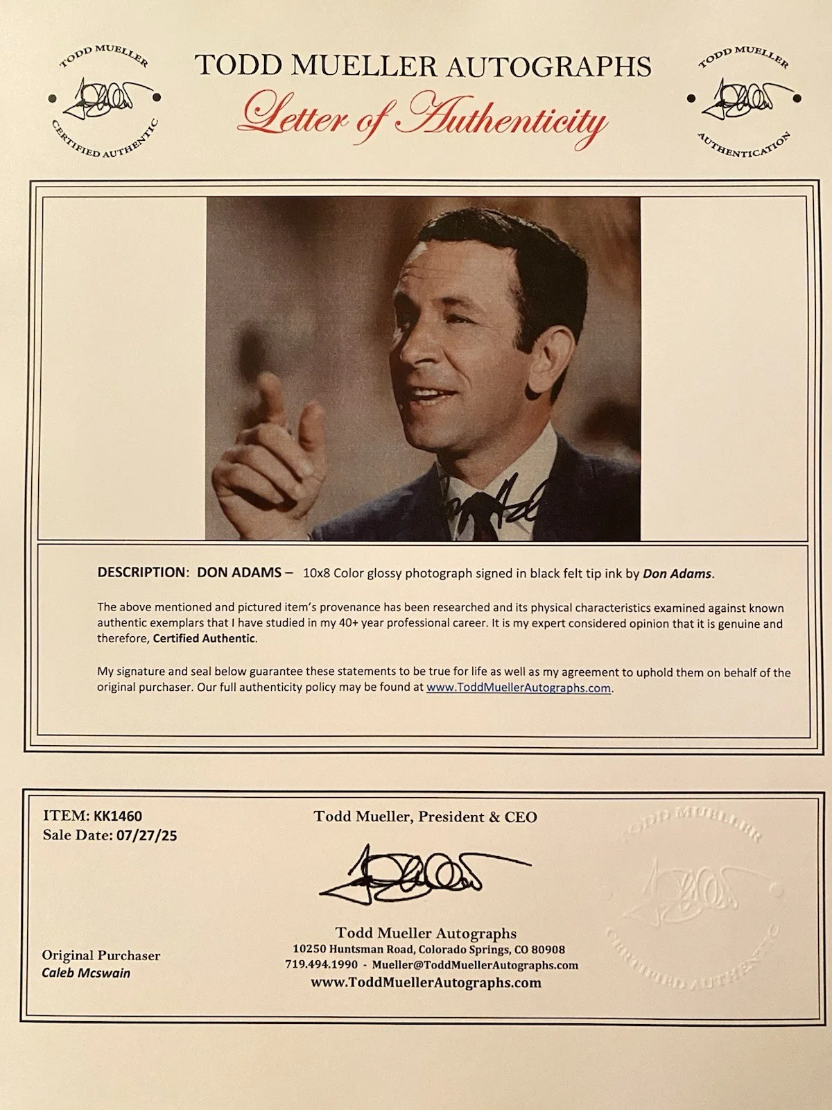 Don Adams — Don Adams Signed Autographed 10x8 Photo With COA Get Smart Maxwell Smart Agent 8, image 4