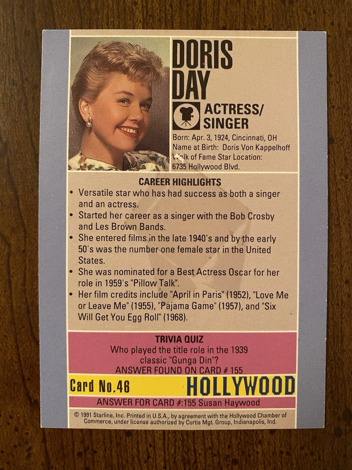 Doris Day — Doris Day Signed Autographed Hollywood Walk Of Fame Card With COA Singer Actress, изображение 3