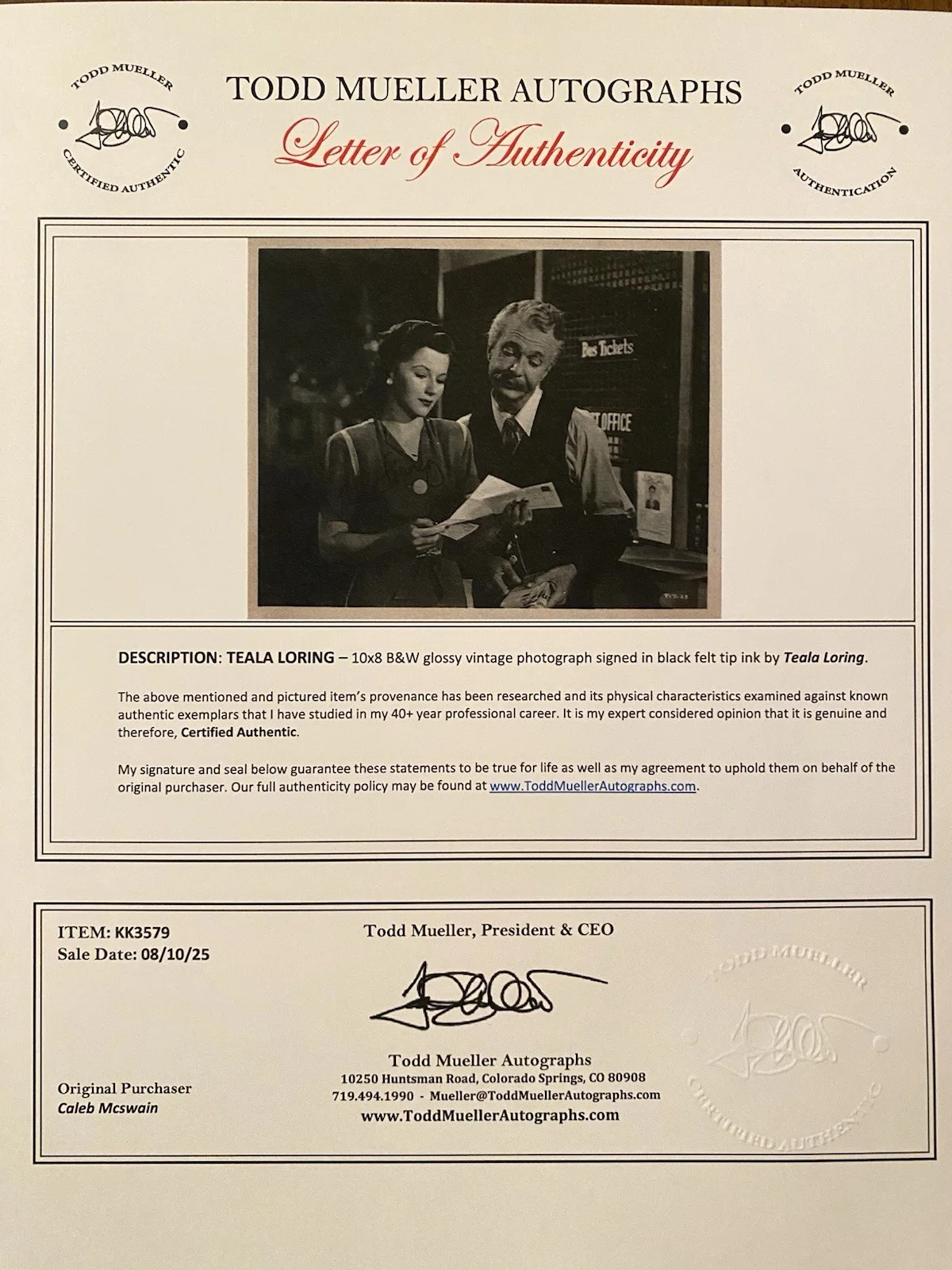 Teala Loring — Teala Loring Signed Autographed Photo With COA Double Indemnity My Favorite Blon, image 4