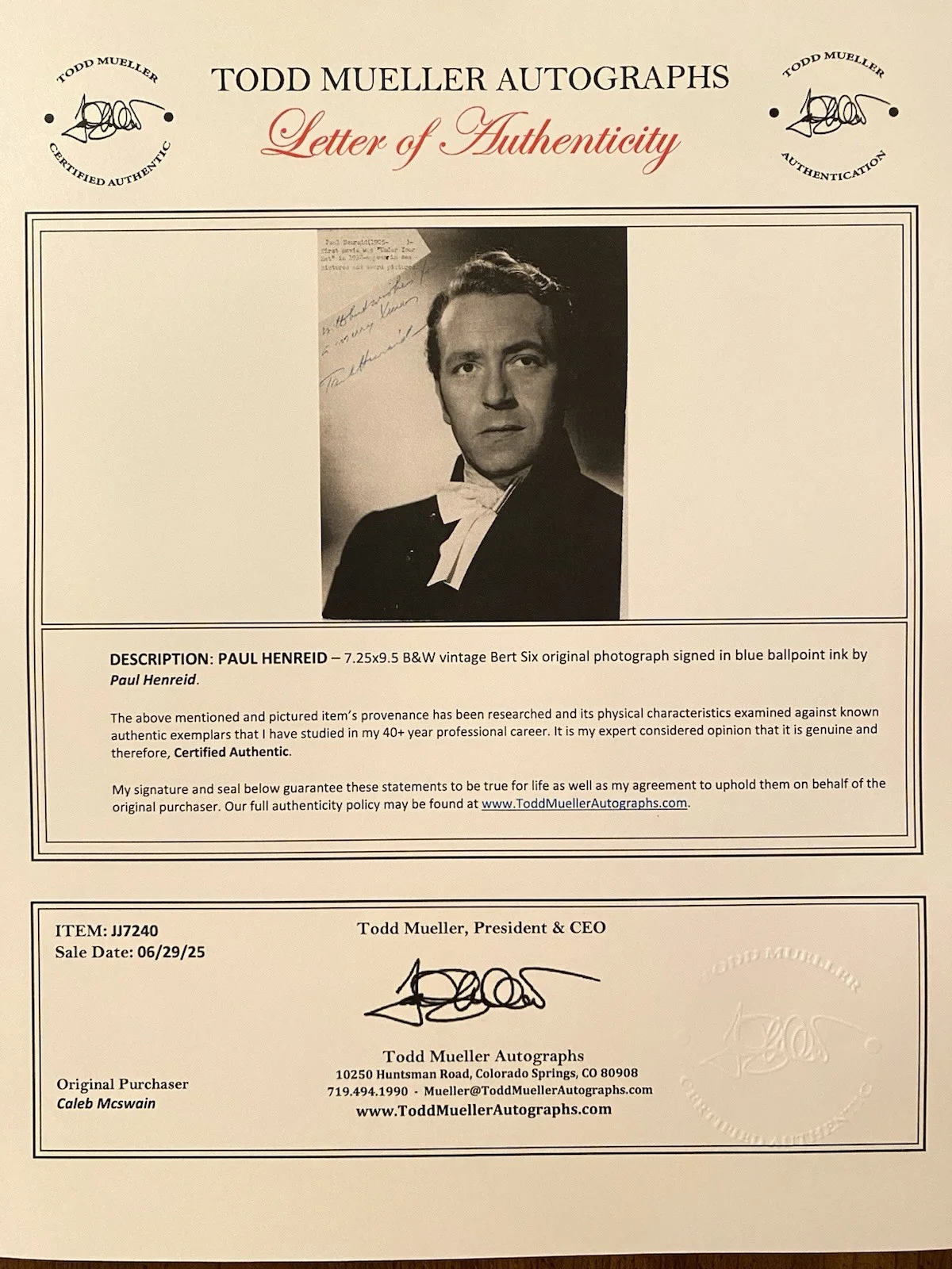 Paul Henreid — Paul Henreid Signed Autographed Vintage Photo With COA Casablanca Now Voyager, изображение 4