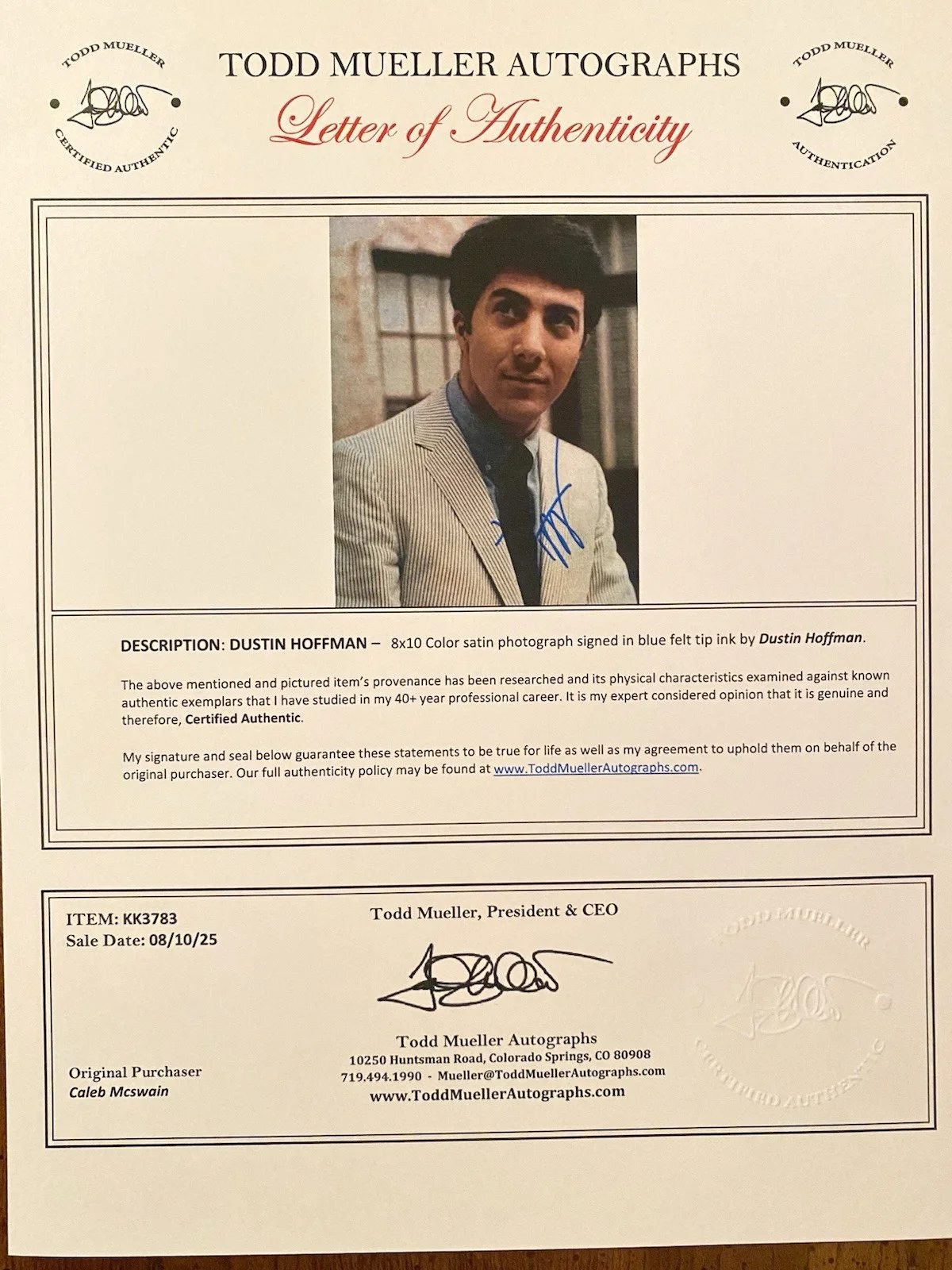 Dustin Hoffman — Dustin Hoffman Signed Autographed Photo With COA The Graduate Rain Man, изображение 4