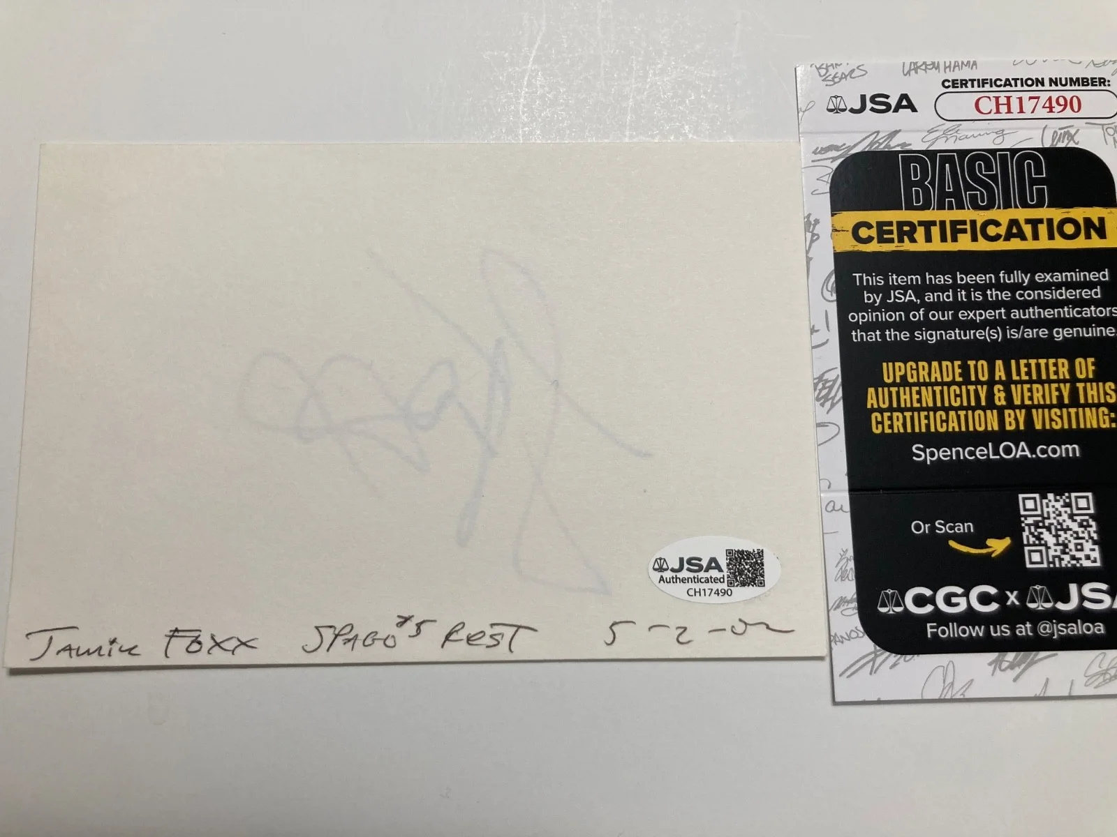 JAMIE FOXX — JAMIE FOXX signed 4x6 card "RAY", "DJANGO UNCHAINED", "COLLA JSA #CH17490, image 2