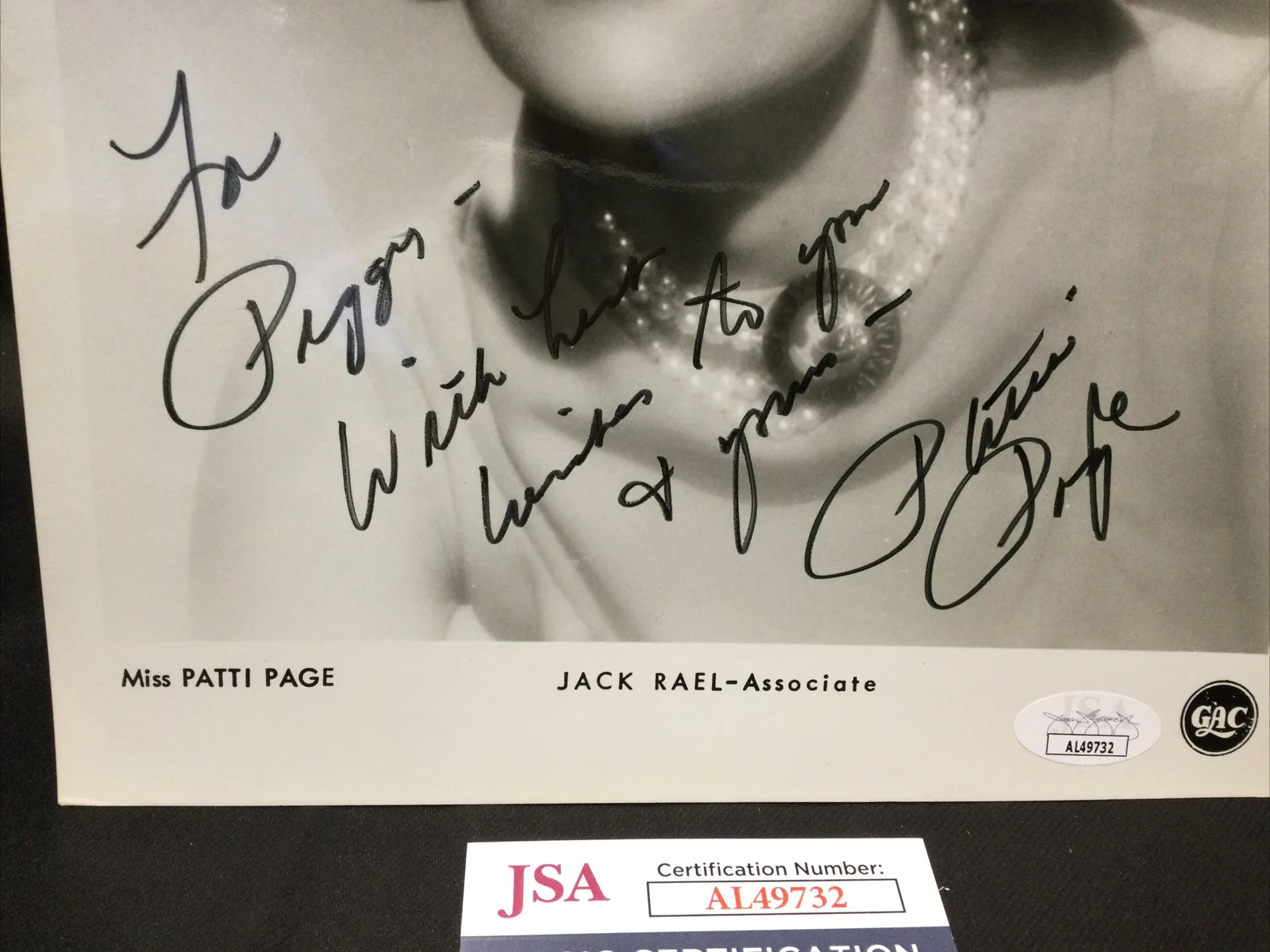 Patti Page Signed B&W Photo Personalized JSA COA -1 #, image 2