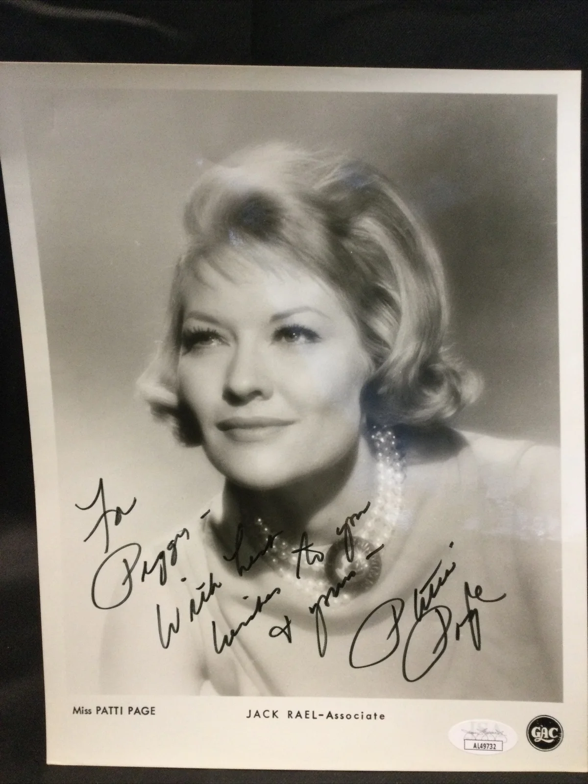 Patti Page Signed B&W Photo Personalized JSA COA -1 #, image 3