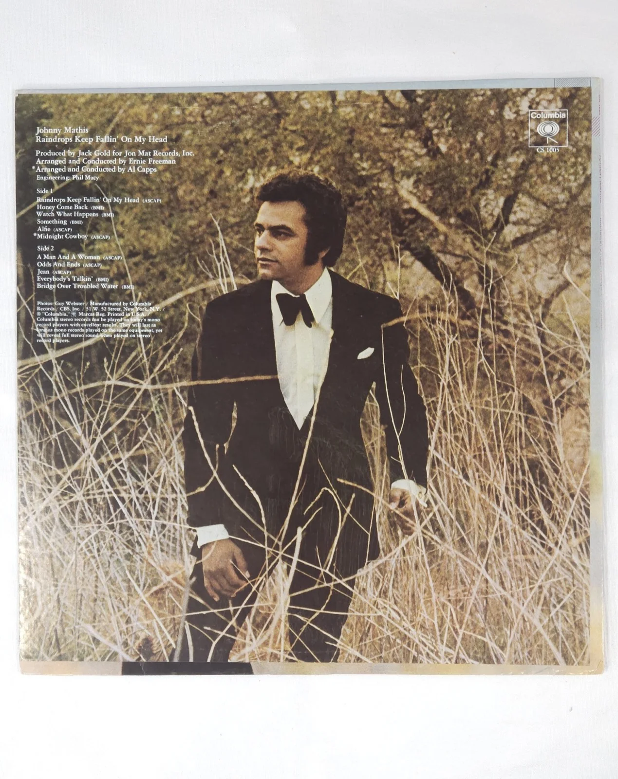 Johnny Mathis "Raindrops Keep Falling on My Head" 1970 COA Autographed E/E, image 4
