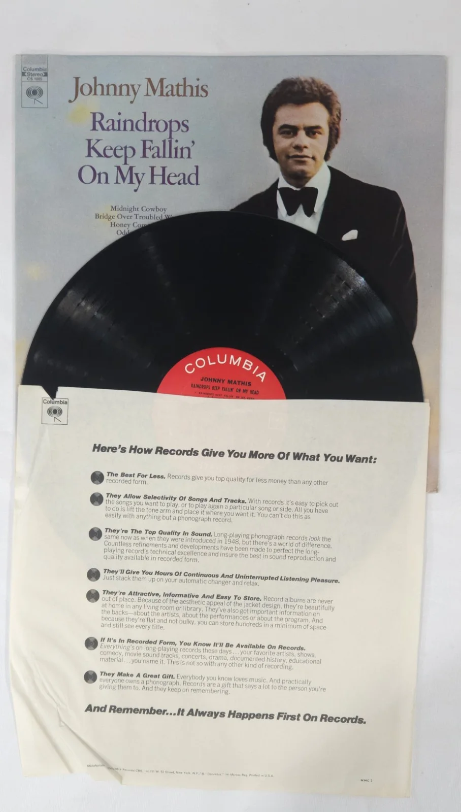 Johnny Mathis "Raindrops Keep Falling on My Head" 1970 COA Autographed E/E, image 5