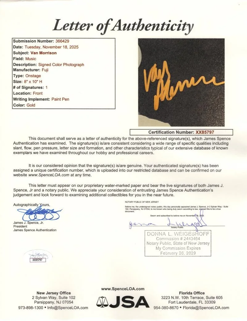 Van Morrison — Van Morrison Signed Autograph 8x10 Photo Photograph - Moondance w/ JSA COA, изображение 2